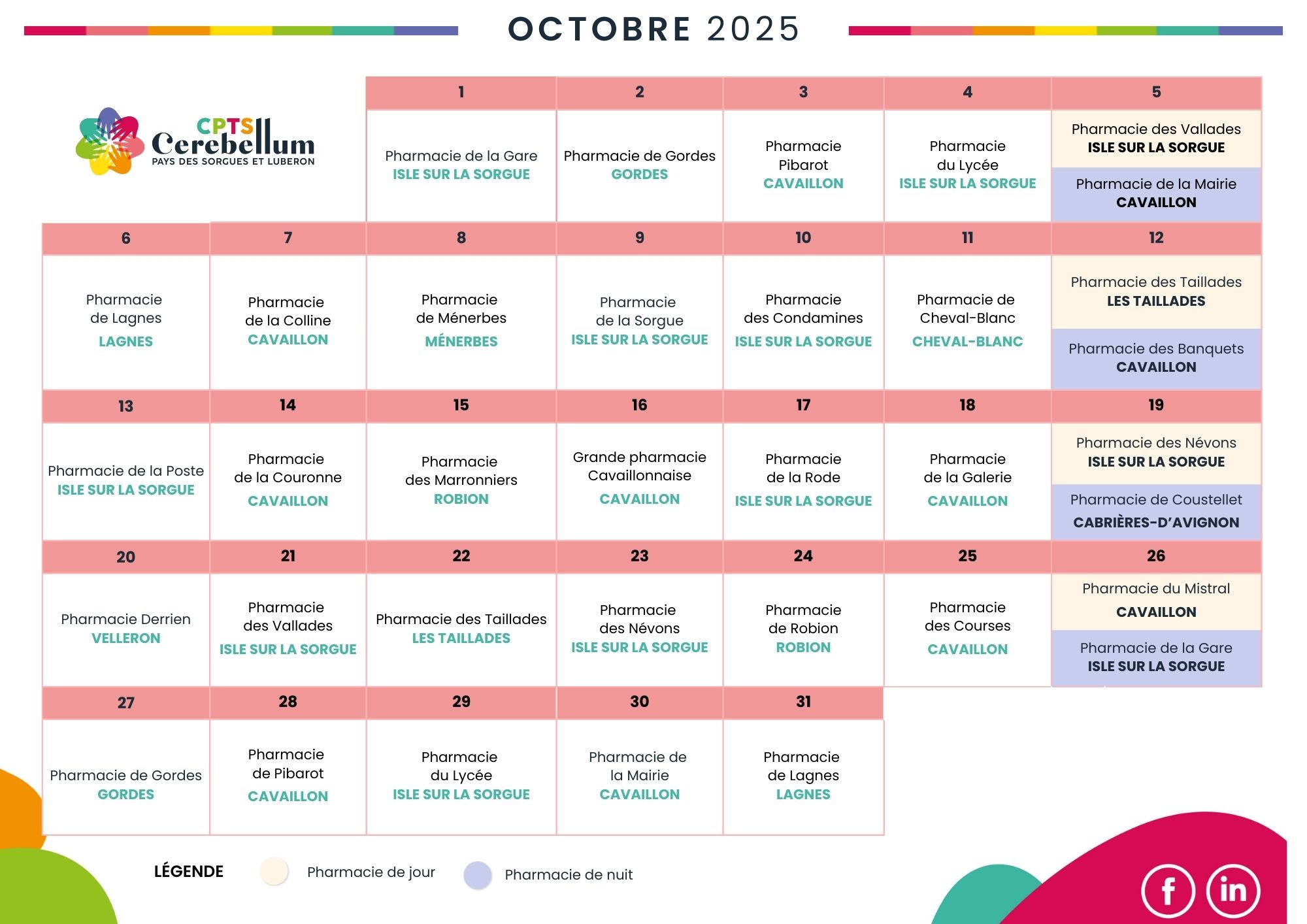 Calendrier Octobre 